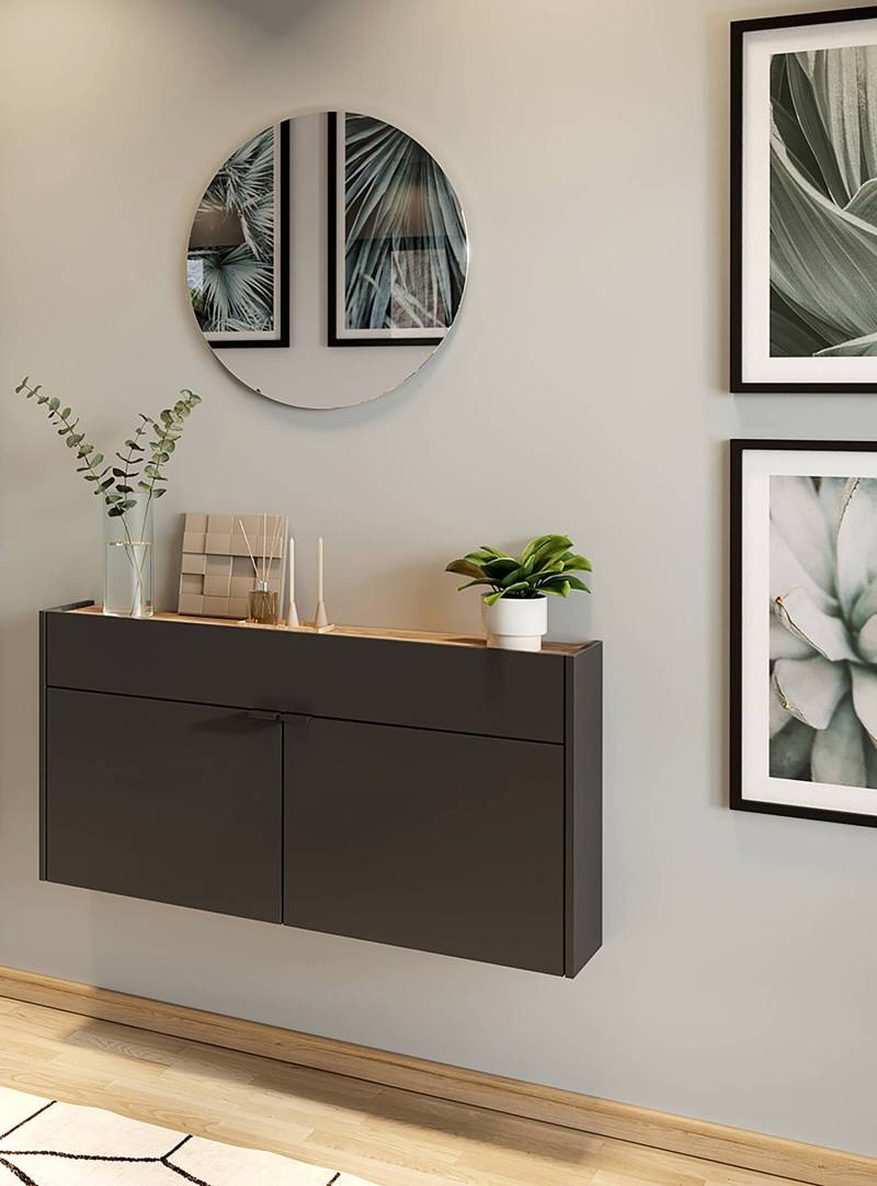 home24 Garderobenset Ameca 2-teilig 110cm Grau/Graphit von home24