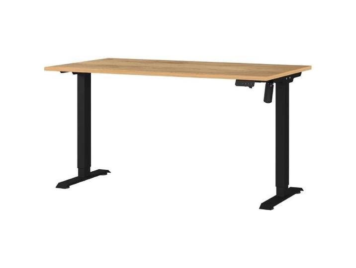 Germania, Schreibtisch, Boras höhenverstellbarer Schreibtisch navarra-eiche rechteckig, C-Fuss-Gestell schwarz 140,0 (140 x 71 cm) von Germania