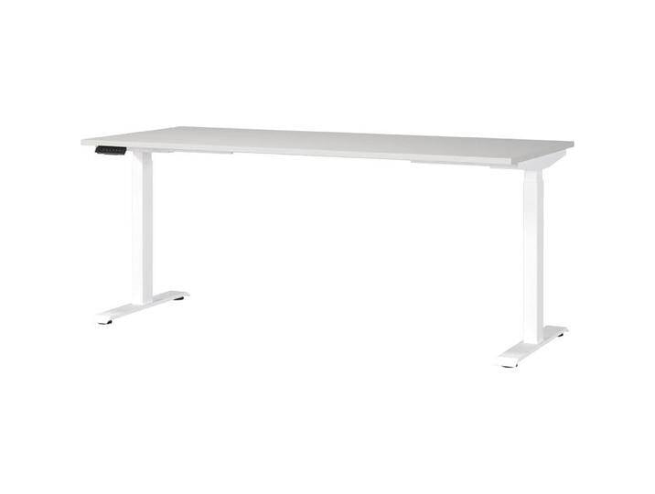 Germania, Schreibtisch, JET höhenverstellbarer Schreibtisch lichtgrau rechteckig, T-Fuss-Gestell weiss 180,0 x 80,0 c (180 x 72 cm) von Germania