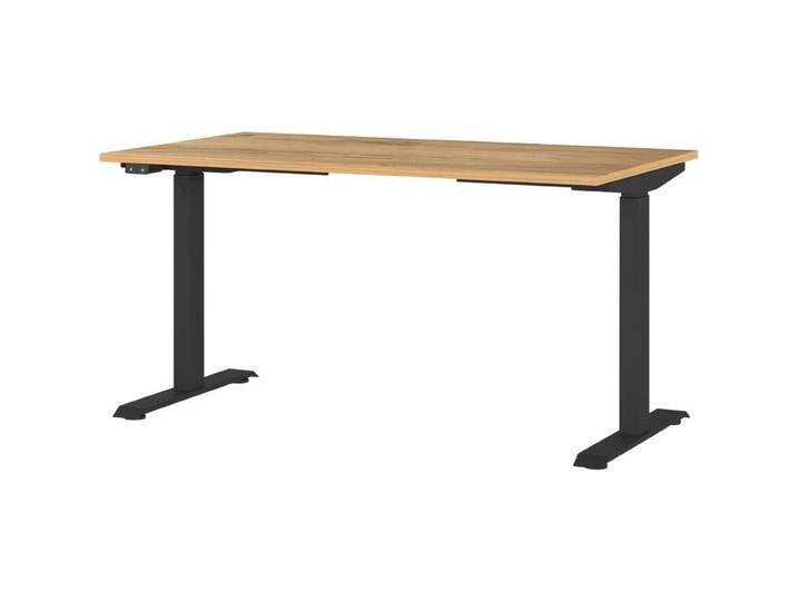Germania, Schreibtisch, JET höhenverstellbarer Schreibtisch navarra-eiche rechteckig, T-Fuss-Gestell schwarz 140,0 x (140 x 72 cm) von Germania