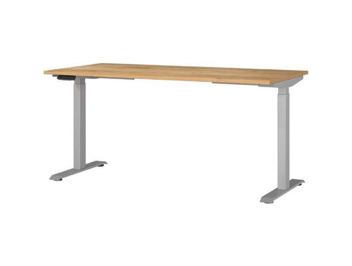 Germania, Schreibtisch, JET höhenverstellbarer Schreibtisch navarra-eiche rechteckig, T-Fuss-Gestell silber 160,0 x (160 x 72 cm) von Germania