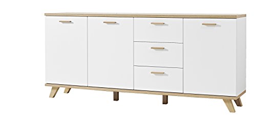 Germania 3216-221 Sideboard im skandinavischen Design GW-Oslo in Weiß/Absetzungen Sanremo-Eiche-Nachbildung, 144 x 85 x 40 cm (BxHxT) von GERMANIA DIE MÖBELMACHER