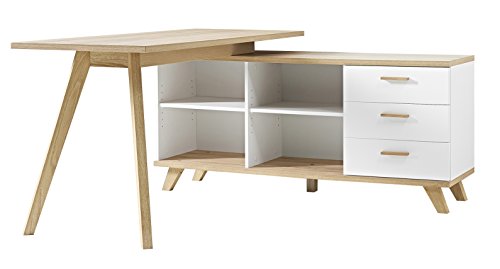 Germania 4058-221 Schreibtisch mit integriertem Sideboard im skandinavischen Design GW-Oslo in Weiß/Absetzungen Sanremo-Eiche-Nachbildung, 144 x 75 x 145 cm (BxHxT) von GERMANIA DIE MÖBELMACHER