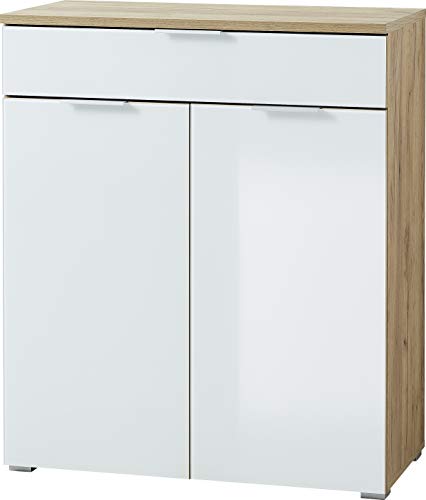 Germania Kommode 3981-242 GW-TELDE, in Navarra-Eiche-Nb./Weiß, Fronten aus Glas, 89 x 105 x 40 cm (BxHxT) von GERMANIA DIE MÖBELMACHER