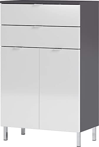 Germania Kommode 8531-569 GW-MAURESA, in graphit/weiß, Fronten in Hochglanz, zwei Schubkästen, 60x97x34 cm (BxHxT) von Germania