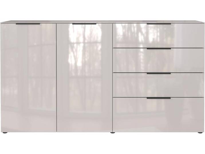 Sideboard GERMANIA Oakland , braun (kaschmir), B:184cm H:102cm T:42cm, Glas, Sicherheitsglas ESG, Spanplatte, Sideboards, in 2 Breiten, Fronten und Oberboden mit Glasauflage von Germania
