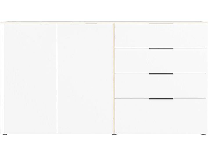 Sideboard GERMANIA Oakland , weiß (navarra, eiche, nachbildung, weiß), B:184cm H:102cm T:42cm, Glas, Sicherheitsglas ESG, Spanplatte, Sideboards, in 2 Breiten, Fronten und Oberboden mit Glasauflage von Germania