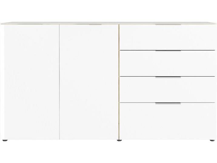 Sideboard GERMANIA Oakland , weiß (navarra, eiche, nachbildung, weiß), B:184cm H:102cm T:42cm, Glas, Sicherheitsglas ESG, Spanplatte, Sideboards, in 2 Breiten, Fronten und Oberboden mit Glasauflage von Germania