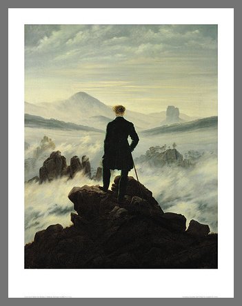 Caspar David Friedrich Der Wanderer im Nebelmeer Poster Kunstdruck Bild im Alu Rahmen in Champagne 90x70cm von Germanposters