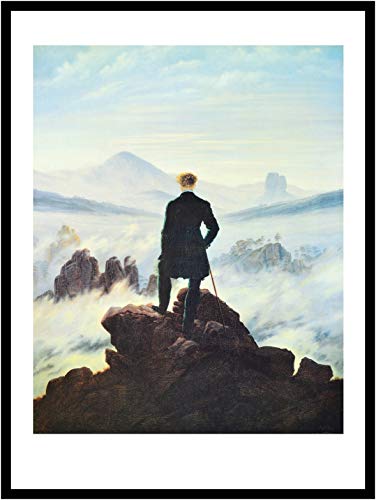 Caspar David Friedrich Der Wanderer im Nebelmeer Poster Kunstdruck Bild im Alu Rahmen in schwarz 90x70cm von Germanposters