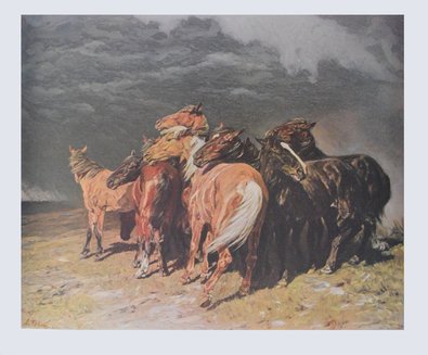 Germanposters Alfred Roloff Kunstdruck Bild hochwertiger Lichtdruck Pferde im Gewitter 72x85cm von Germanposters