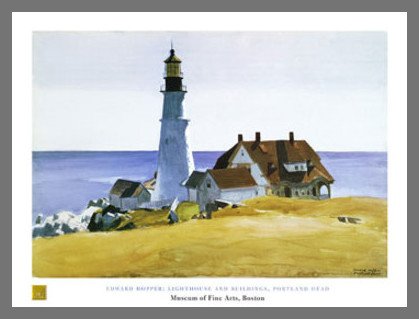 Germanposters Edward Hopper Lighthouse and Buildings Poster Kunstdruck Bild im Alu Rahmen in Champagne 60x80cm von Germanposters