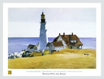 Germanposters Edward Hopper Lighthouse and Buildings Poster Kunstdruck Bild im Alu Rahmen in Silber matt 60x80cm von Germanposters