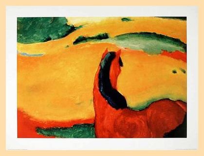 Germanposters Franz Marc Pferd in Landschaft Poster Kunstdruck Bild im Holz Rahmen in Natur 60x80cm von Germanposters