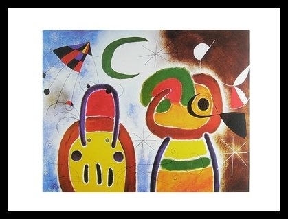 Germanposters Joan Miro Poster Kunstdruck Bild L Oiseau au Plumage deploye 80x60cm mit Alu Rahmen in schwarz von Germanposters