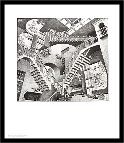 Germanposters MC Escher Poster Kunstdruck Bild Relativität im Alu Rahmen in schwarz 71x61cm von Germanposters