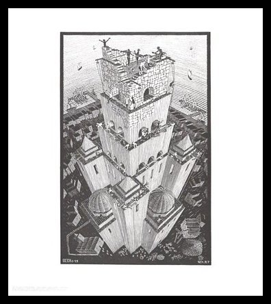 Germanposters MC Escher Poster Kunstdruck Bild Turm von Babel im Alu Rahmen in schwarz 71x61cm von Germanposters