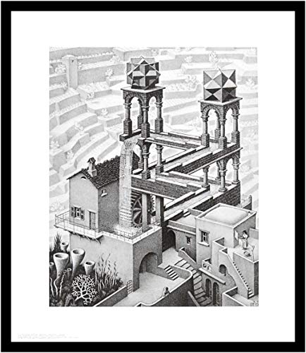 Germanposters MC Escher Poster Kunstdruck Bild Wasserfall im Alu Rahmen in schwarz 71x61cm von Germanposters