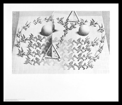 Germanposters MC Escher Poster Kunstdruck Bild Zauberspiegel im Alu Rahmen in schwarz 61x71cm von Germanposters