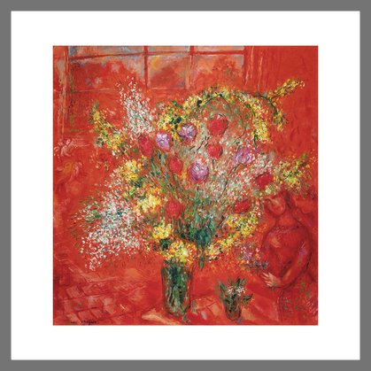 Germanposters Marc Chagall Fleurs sur Fond Rouge Poster Kunstdruck Bild im Alu Rahmen in Champagne 70x70cm von Germanposters