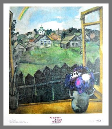 Germanposters Marc Chagall Veduta Dalla finestra Poster Kunstdruck Bild im Alu Rahmen in Champagne 56x66cm von Germanposters