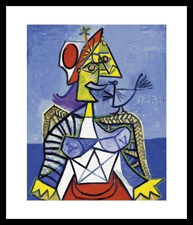 Germanposters Pablo Picasso Frau mit Vogel Poster Kunstdruck Bild im Holz Rahmen in Schwarz 80x60cm von Germanposters