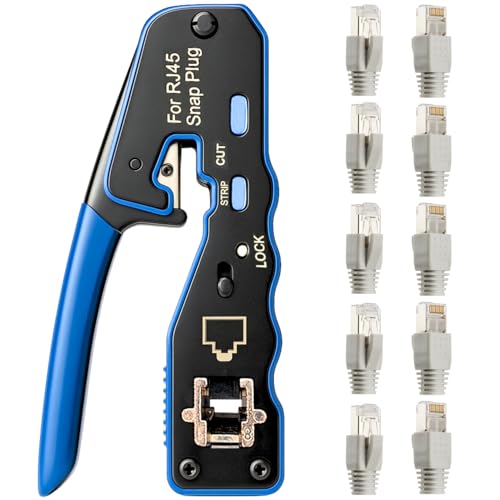 3 in 1 Crimpzange Netzwerkwerkzeug inklusive 10 RJ45 Stecker, Presszange für RJ45 Stecker Abisolieren, Schneiden und Crimpen für CAT5, CAT5e, CAT6, CAT6a, CAT7 (8P) von Germany B.e.s.t