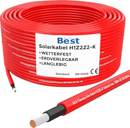 Germany B.E.S.T Solarkabel Solarleitung 10mm² reines Kupferkabel H1Z2Z2-K 20m PV Rot von Germany B.e.s.t