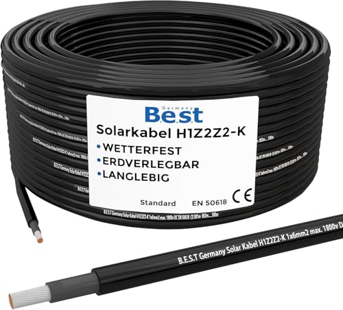 Germany B.E.S.T Solarkabel Solarleitung 10mm² reines Kupferkabel H1Z2Z2-K 20m PV Schwarz von Germany B.e.s.t
