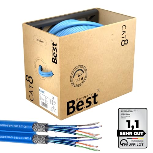 Germany B.e.s.t 100M CAT 8 Duplex Netzwerkkabel Verlegekabel Kupfer LAN Kabel Ethernetkabel S/FTP 40 Gbit/s Kat 8 reines Kupfer Datenkabel PoE++ LSZH Datenkabel von Germany B.e.s.t