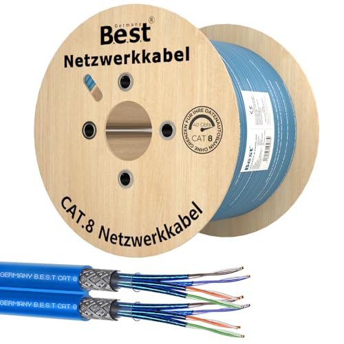 Germany B.e.s.t 250M CAT 8 Duplex Netzwerkkabel Verlegekabel Kupfer LAN Kabel Ethernetkabel S/FTP 40 Gbit/s Kat 8 reines Kupfer Datenkabel PoE++ LSZH Datenkabel von Germany B.e.s.t