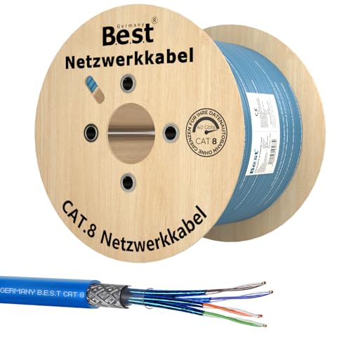 Germany B.e.s.t 500M CAT 8 Netzwerkkabel Verlegekabel Kupfer LAN Kabel Ethernetkabel S/FTP 40 Gbit/s Kat 8 reines Kupfer Datenkabel PoE++ LSZH Datenkabel Simplex von Germany B.e.s.t