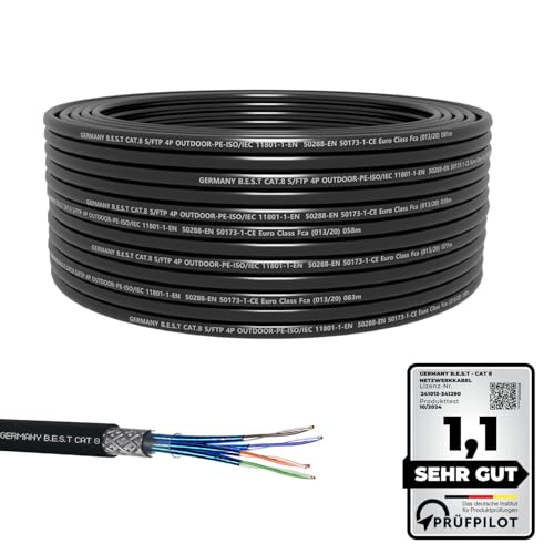 Germany B.e.s.t 50M CAT 8 Erdkabel Netzwerkkabel Outdoorkabel Kupfer LAN Kabel Ethernetkabel S/FTP 40 Gbit/s Kat 8 reines Kupfer Datenkabel PoE++ LSZH Datenkabel Simplex von Germany B.e.s.t
