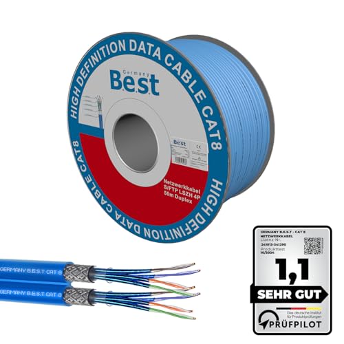 50M CAT 8 Duplex Netzwerkkabel Verlegekabel Kupfer LAN Kabel Ethernetkabel S/FTP 40 Gbit/s Kat 8 reines Kupfer Datenkabel PoE++ LSZH Datenkabel von Germany B.e.s.t