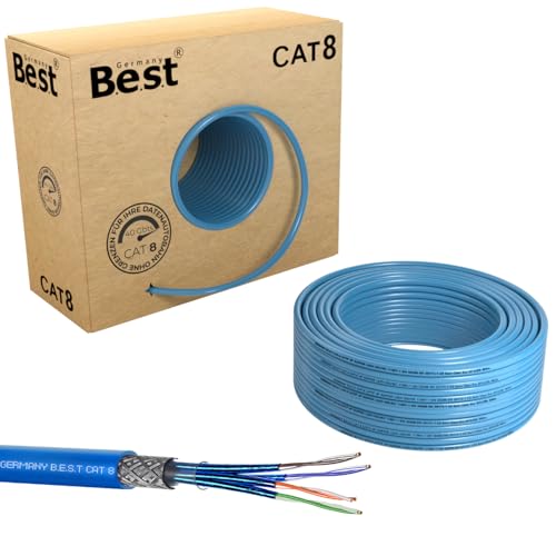Germany B.e.s.t 50M CAT 8 Netzwerkkabel Verlegekabel Kupfer LAN Kabel Ethernetkabel S/FTP 40 Gbit/s Kat 8 reines Kupfer Datenkabel PoE++ LSZH Datenkabel Simplex von Germany B.e.s.t