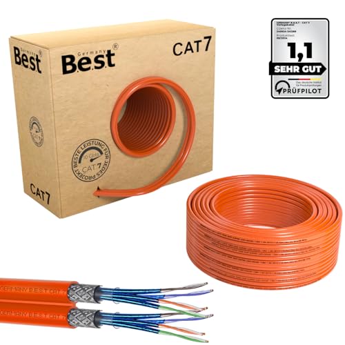Germany B.e.s.t CAT 7 Verlegekabel 50m Duplex Best Gigabit Netzwerkkabel Kupfer LAN 1000Mhz S/FTP Kat 7 von Germany B.e.s.t