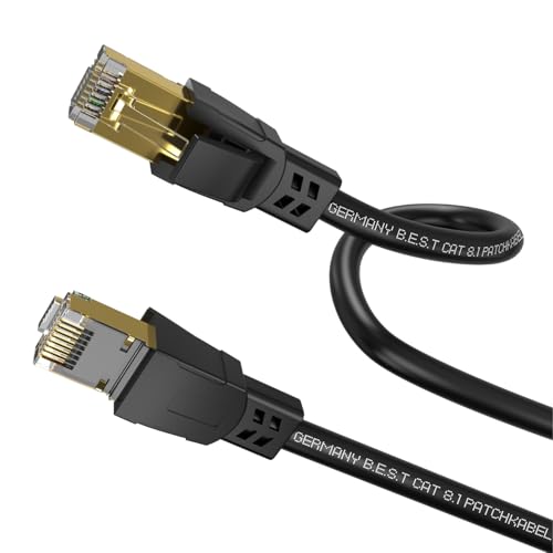 Germany B.e.s.t CAT 8.1 Netzwerkkabel Patchkabel 0,50m 40,0 Gbits RJ45 LAN Kabel S/FTP Kupfer PiMF für PC Router Modem Switch Rund Schwarz von Germany B.e.s.t