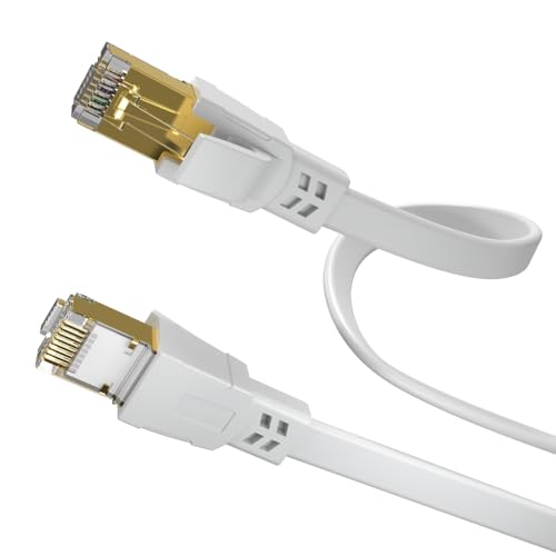Germany B.e.s.t CAT 8.1 Netzwerkkabel Patchkabel 15,00m 40,0 Gbits RJ45 LAN Kabel S/FTP Kupfer PiMF für PC Router Modem Switch Flach Weiß von Germany B.e.s.t