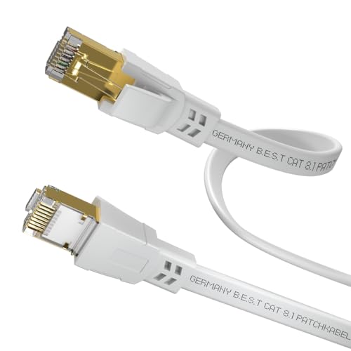 Germany B.e.s.t CAT 8.1 Netzwerkkabel Patchkabel 1m 40,0 Gbits RJ45 LAN Kabel S/FTP Kupfer PiMF für PC Router Modem Switch Flach Weiß von Germany B.e.s.t