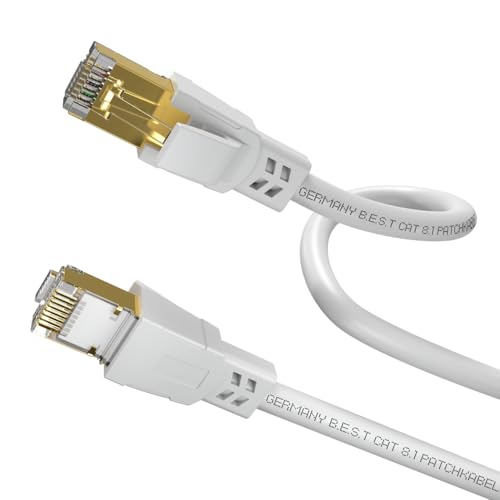 Germany B.e.s.t CAT 8.1 Netzwerkkabel Patchkabel 1m 40,0 Gbits RJ45 LAN Kabel S/FTP Kupfer PiMF für PC Router Modem Switch Rund Weiß von Germany B.e.s.t