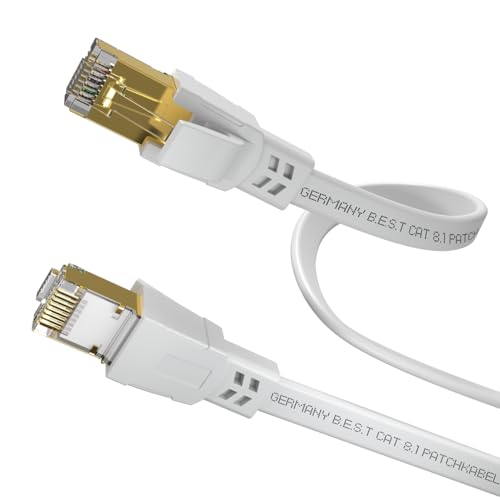 Germany B.e.s.t CAT 8.1 Netzwerkkabel Patchkabel 7,50m 40,0 Gbits RJ45 LAN Kabel S/FTP Kupfer PiMF für PC Router Modem Switch Flach Weiß von Germany B.e.s.t