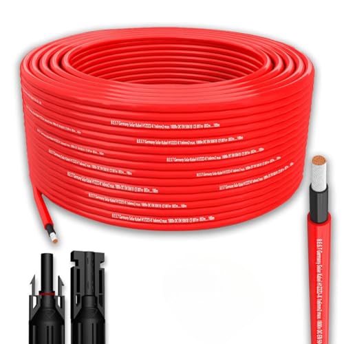 Solarkabel Solarleitung 50m 4mm² Photovoltaik PV Kabel + 10 Stecker Rot von Germany B.e.s.t