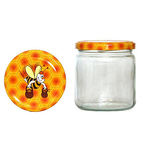 Germerott Bienentechnik 60 x Rundglas 400ml 500g mit 82er Twist-Off Deckel Comic Biene von Germerott Bienentechnik