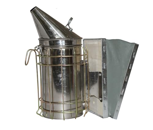 Amerikanischer Smoker Rauchbläser aus Edelstahl mit echtem Lederblasebalg und Hitze-Schutzschild von Germerott Bienentechnik