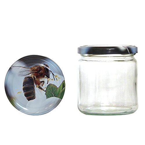 Germerott Bienentechnik 60 x Rundglas 400ml 500g mit 82er Twist-Off Deckel Biene auf Kirschblüte von Germerott Bienentechnik