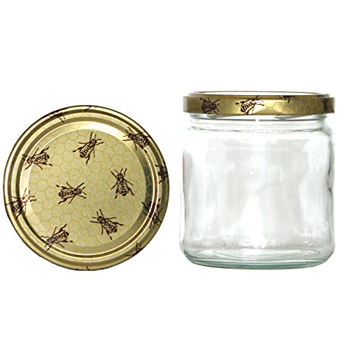 60 x Rundglas 400ml 500g mit 82er Twist-Off Deckel Biene auf Wabe von Germerott Bienentechnik