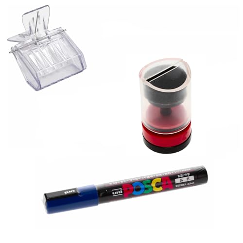 Königin Zeichen Set für 2025 zum einfachen und schnellen Zeichnen der Bienenkönigin mit Abfang Clip Zeichenkolben Rot und Zeichenstift mit der Jahresfarbe Blau von Germerott Bienentechnik