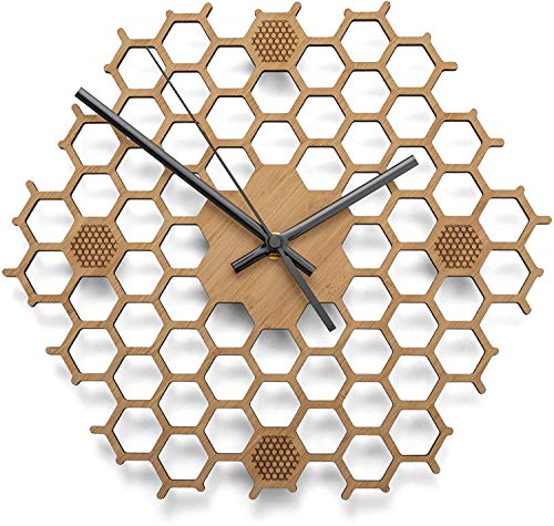 Wanduhr in offener Bienenwaben-Form - Kreatives und modernes Design aus Bambus/Holz - Leise ohne Ticken - Sechseckig mit offenem Rand von Germerott Bienentechnik