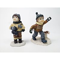 2 Kleine Deko Figuren Winterkinder Aus Steinharz/Resin Kunstharz Weihnachten 2000Er 8, 5cm von Gernewieder