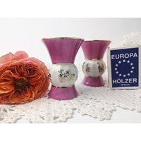 2 Kleine Vasen/Uralte Miniatur-Vasen 6, 5 X 4, 5 cm Vase Mini Rosa Mit Goldrand Biedermeier Stil von Gernewieder